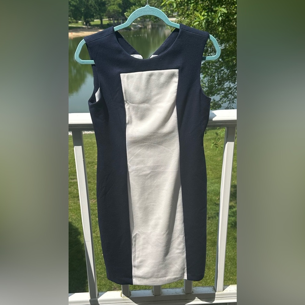 Elegant Calvin Klein Navy and White Colorblock Dress